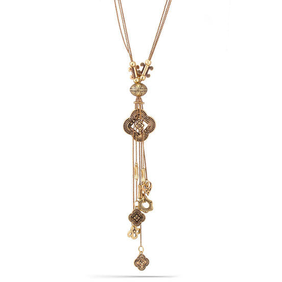 Gold-Tone Metal Multi Layered Chains Lobster Claw Closures Charms Tassel Necklaces