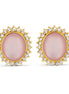 Gold-Tone Metal Peach Moon Stone Rhinestones Crystal Stud Earrings