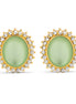 Gold-Tone Metal Green Moon Stone Rhinestones Crystal Stud Earrings