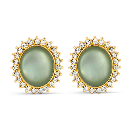 Gold-Tone Metal Cats Eye Stone Crystal Stud Earrings