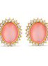 Gold-Tone Metal Peach Moon Stone Rhinestones Crystal Stud Earrings