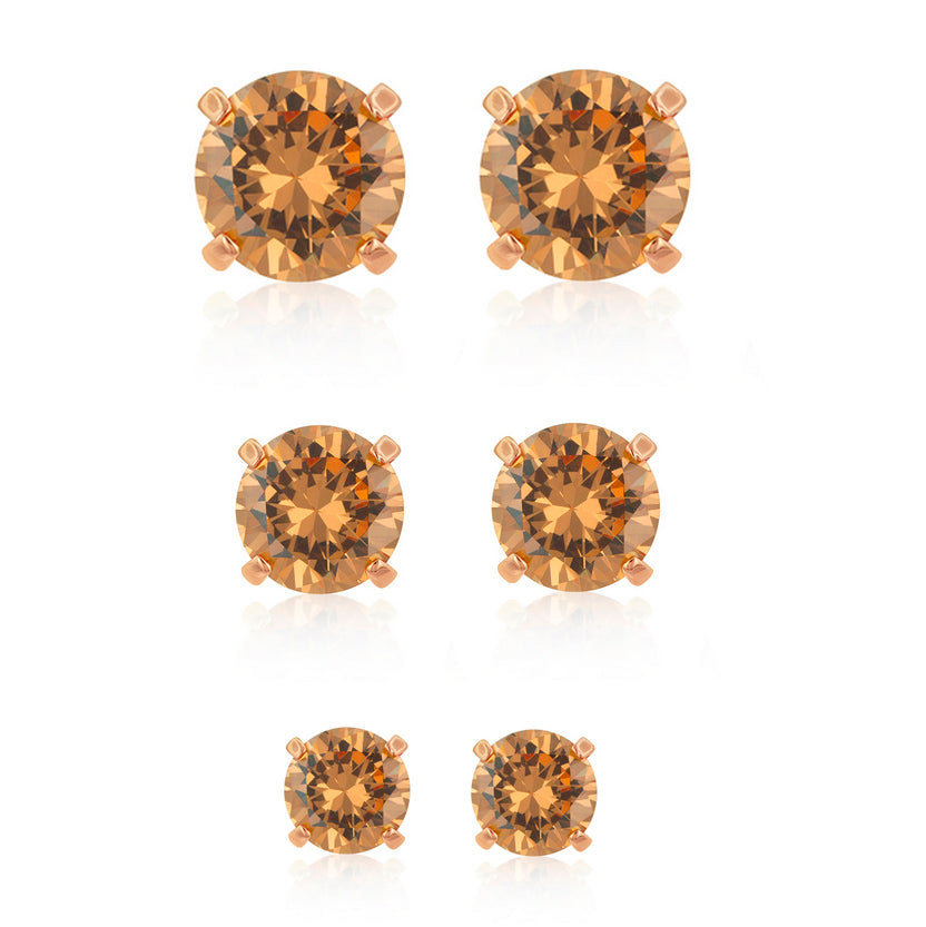 Rose-Gold Tone Metal Crystal Graduated Stud Earrings