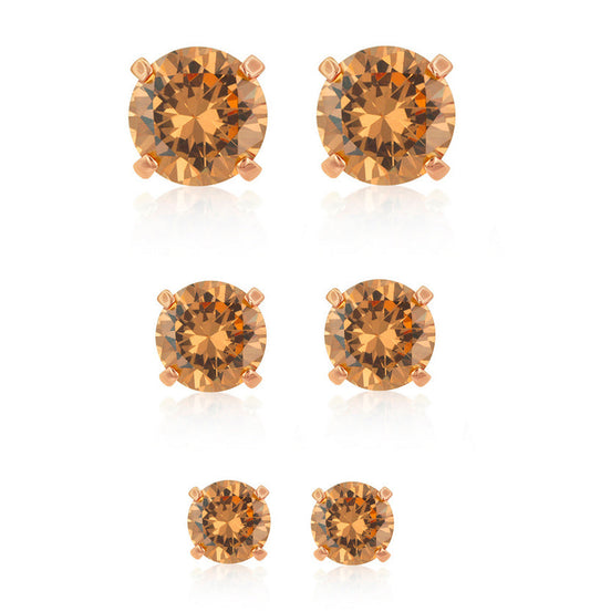 Rose-Gold Tone Metal Crystal Graduated Stud Earrings