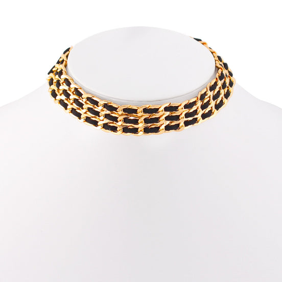 Gold-Tone Metal Black Adjustable Lobster Claw Closure Choker Necklaces