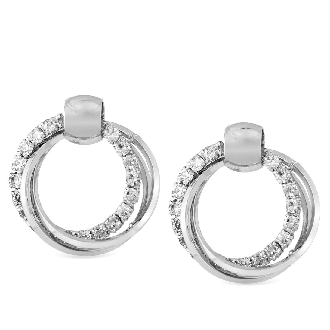 Rhodium-Tone Metal Circle Crystal Stud Earrings