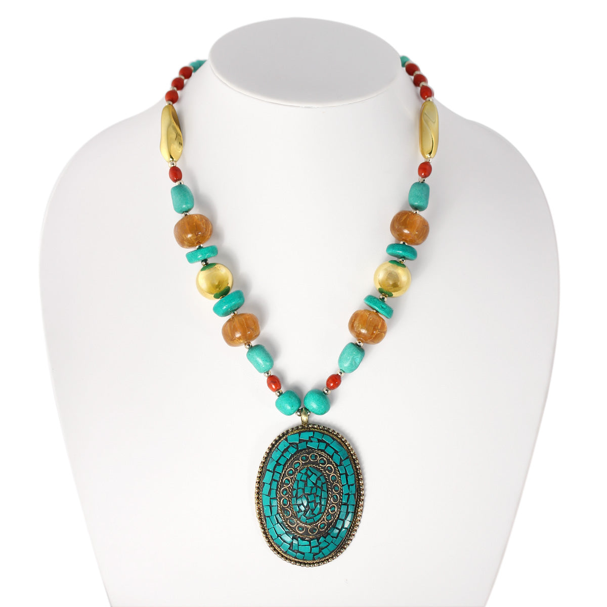 Gold-Tone Metal Turquoise Pendant Lobster Claw Closure Necklaces