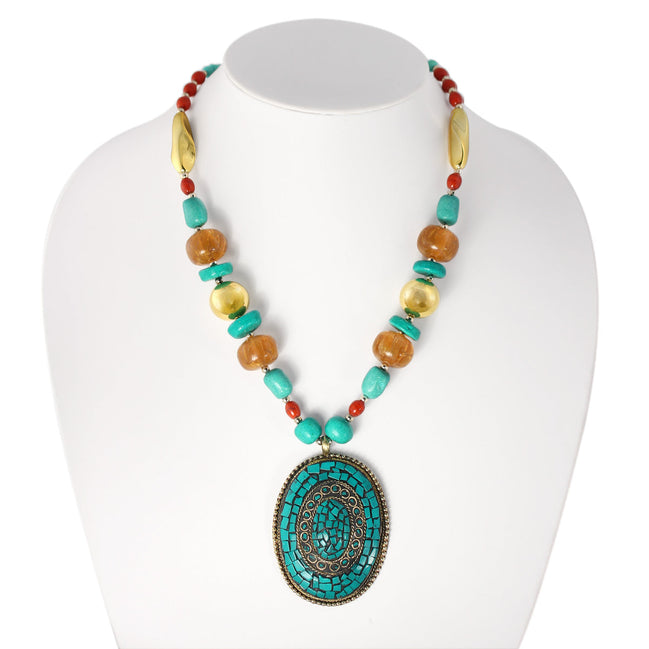 Gold-Tone Metal Turquoise Pendant Lobster Claw Closure Necklaces