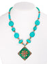 Gold-Tone Metal Turquoise Beads And Pendant Adjustable Lobster Claw Closure Necklaces