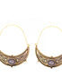 Gold-Tone Metal And Gray Stone Hoop Earrings