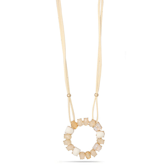 Gold-Tone Metal Cream Round Pendant Cream Necklaces