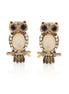 Gold-Tone Metal Owl Crystal Stud Earrings