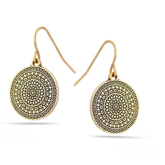 Gold Silver-Tone Metal Round Drop Earrings