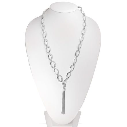 Silver-Tone Metal Link Chains Adjustable Lobster Claw Closure Tassel Necklaces