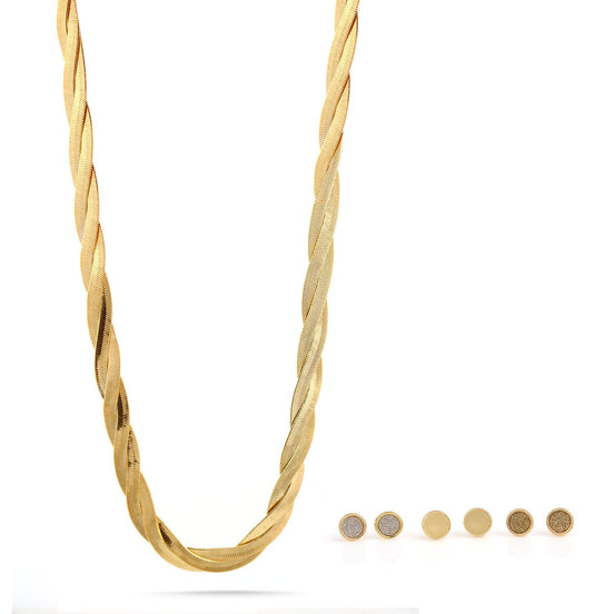 Gold-Tone Metal Earrings And Adjustable Lobster Claw Closure Necklaces