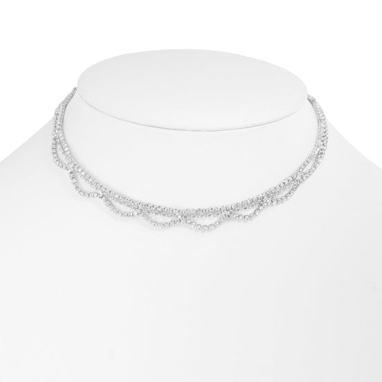 Silver-Tone Metal Crystal Adjustable Lobster Claw Closure Choker Necklaes