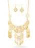 Gold-Tone Metal Mother Of Pearl Earrings And Adjustable Lobster Clasp Necklaces