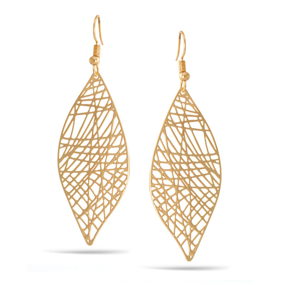 Gold Laser Cut Leaf Drop Earrings