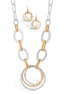 Two-Tone Gold And Silver Hammered Linked Metal Earring And Necklace Set