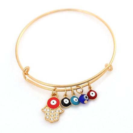 Gold-Tone Metal Multi Color Evil Eye Crystal Charm Bracelet