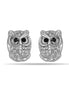 Rhodium-Tone Metal Owl Crystal Stud Earrings