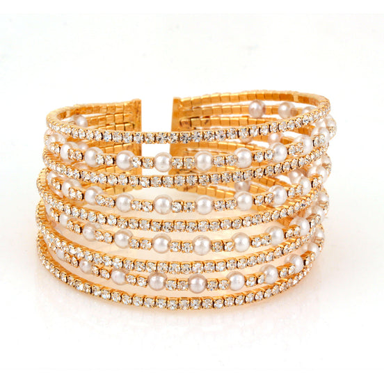 GOLD AND PEARL CRYSTAL  BRACELET #SWKK-3419GLD (KNG1)