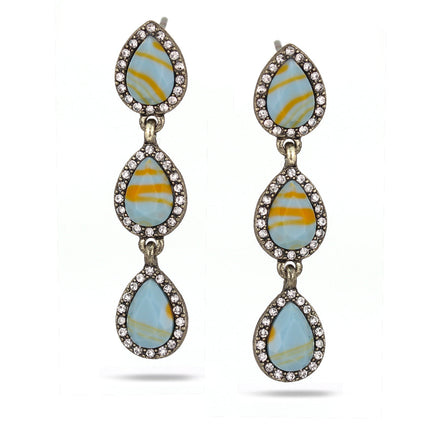 GOLD CRYSTAL TURQUOISE TEARDROP STUD  EARRING #SWKK-3364 G TRQ (GA8)