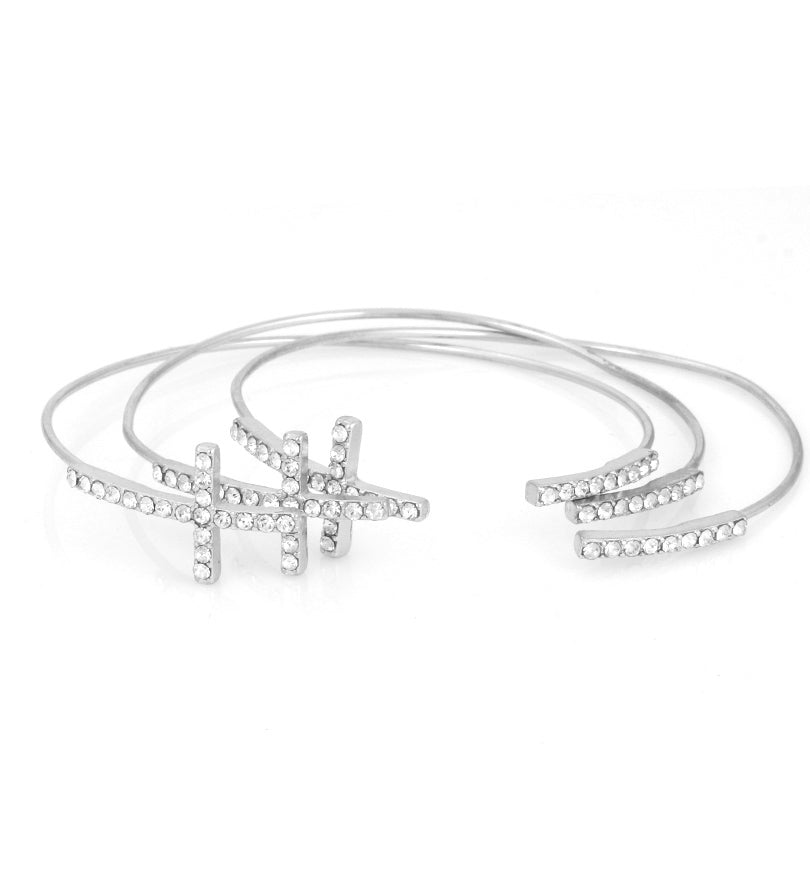 Silver-Tone Metal Cross Crystal Bracelets
