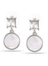 Silver White Crystal Round Mother Of Pearl Stud Earrings