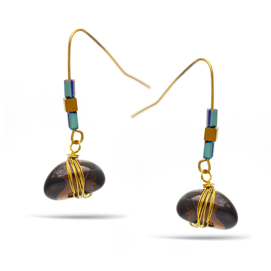 Gold Rainbow natural Beads Brown Stone Drop Earrings