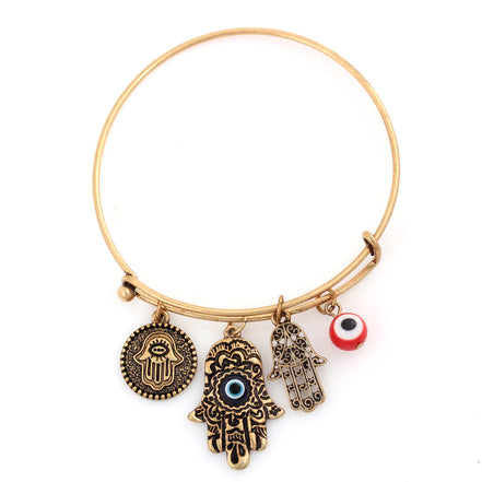 Gold-Tone Oxidised Metalhamsa Hand Evil Eye Charm Bracelets