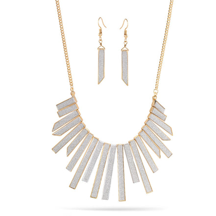Gold And Silver Sand Glitter Adjustable Length Necklace And Earrings Set