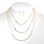 Gold-Tone Metal Glittering Earrings And Adjustable Lobster Clasp Set Of 3 Necklaces