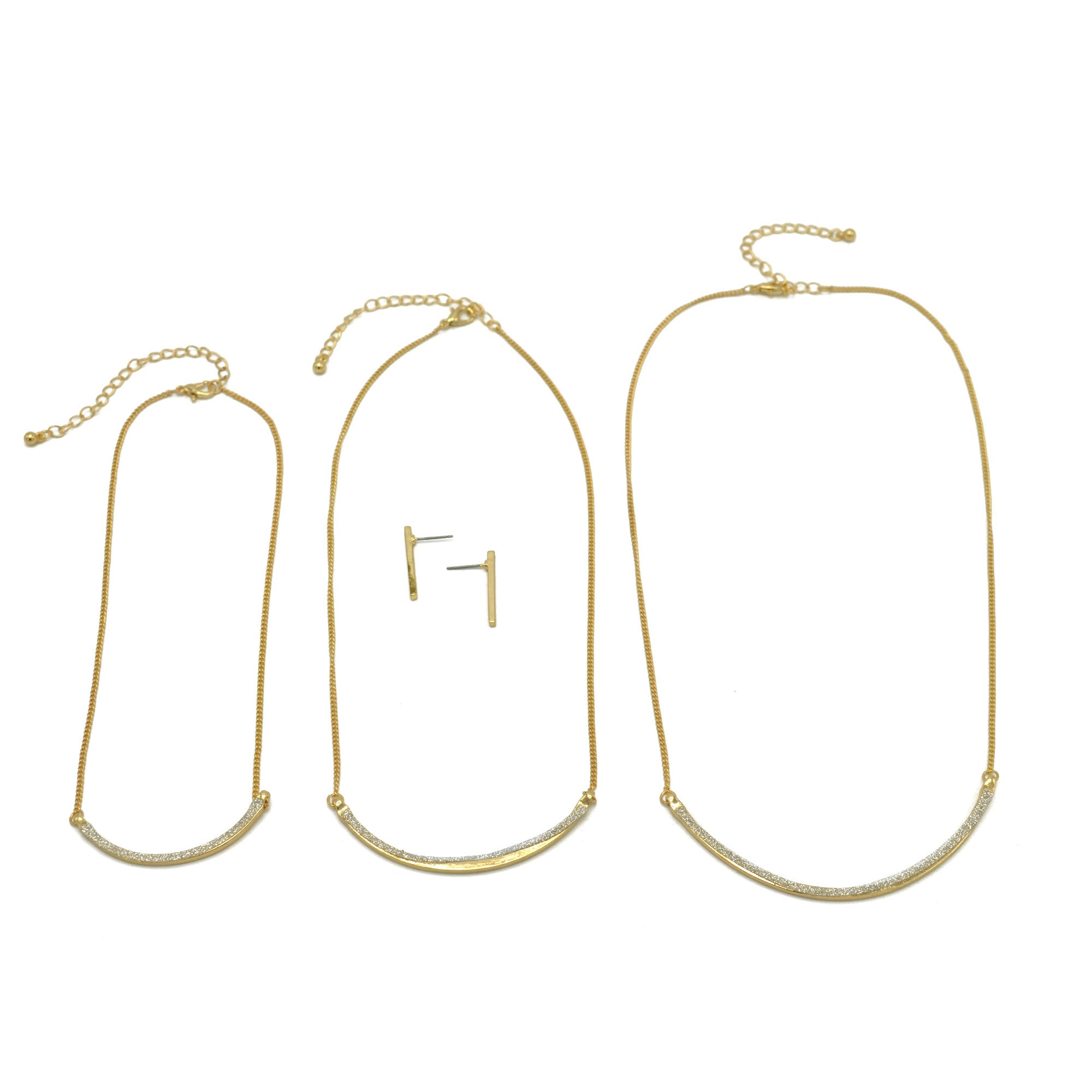 Gold Glittering Set Of 3 Necklace And Earrings Set #SQ291-7796 (BG11)