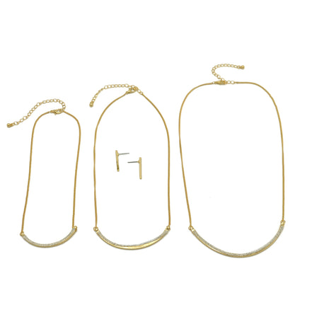 Gold Glittering Set Of 3 Necklace And Earrings Set #SQ291-7796 (BG11)