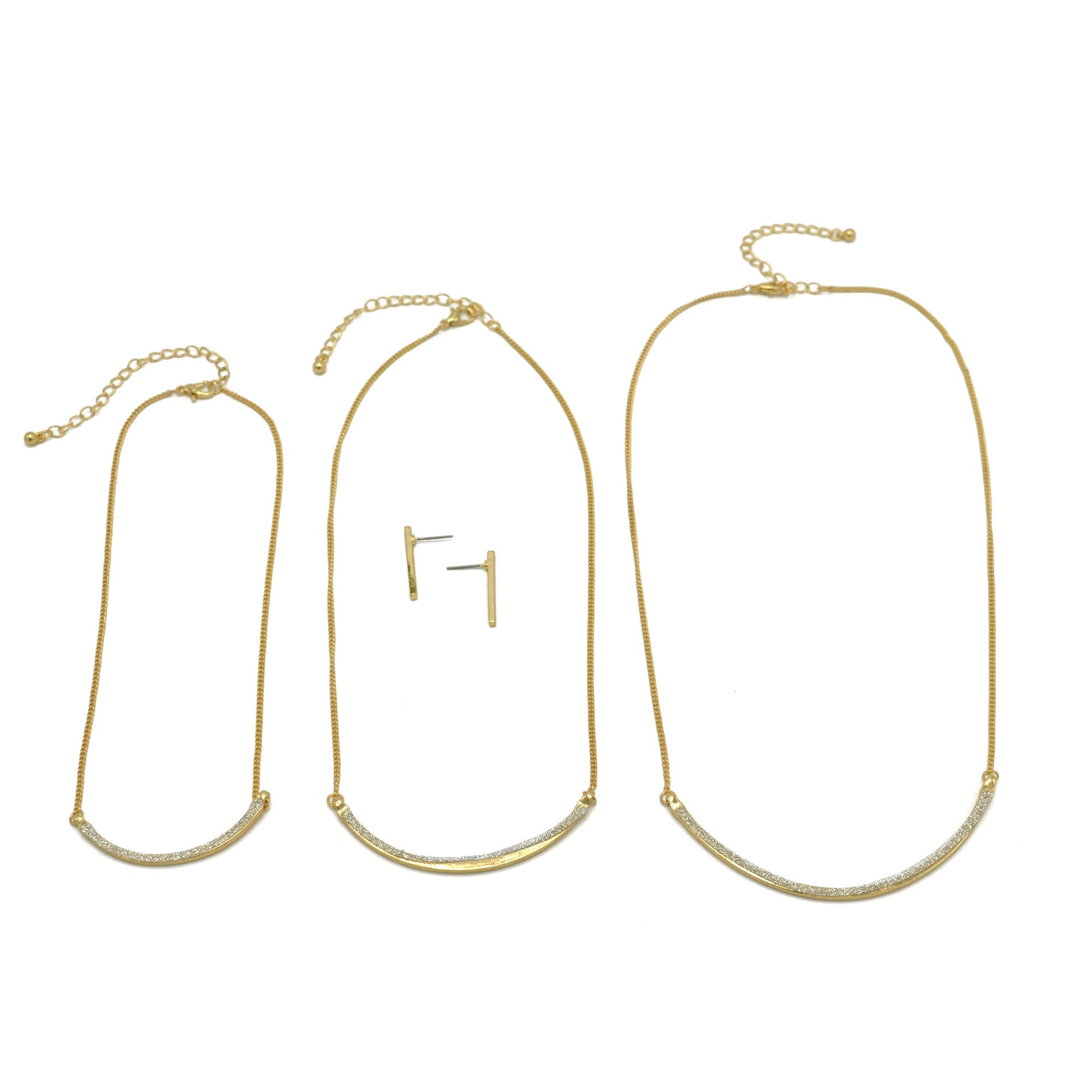Gold Glittering Set Of 3 Necklace And Earrings Set #SQ291-7796 (BG11)