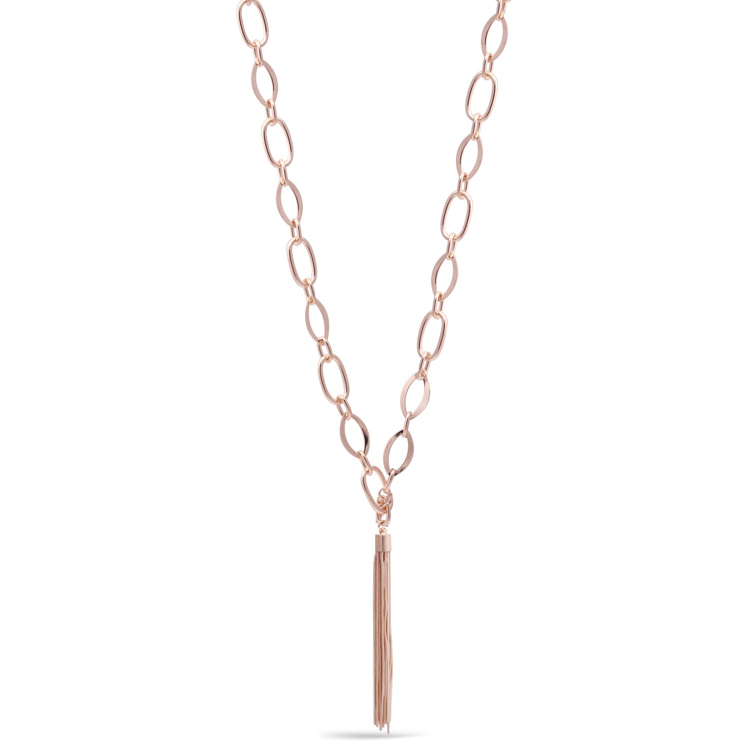 Rose Gold Link Tassel Long Necklace