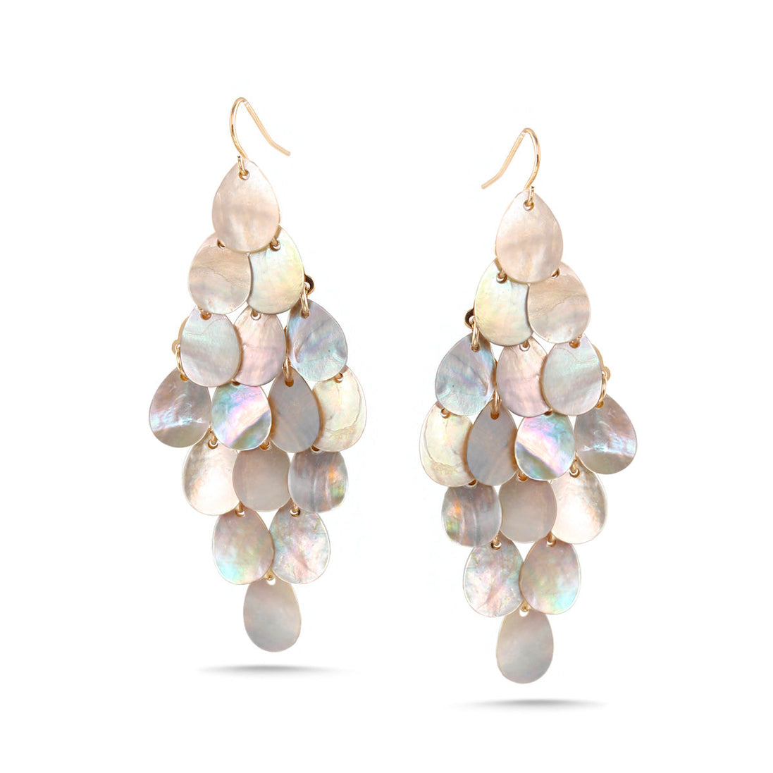 Gold-Tone Metal Mother Of Perl Teardop Earrings