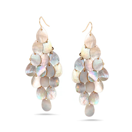 Gold-Tone Metal Mother Of Perl Teardop Earrings