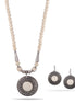 Silver-Tone Metal Cream Round Earring And Pendant Adjustable Lobster Claw Closure Beads Necklaces 