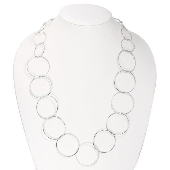 Rhodium-Tone Metal Round Link Adjustable Lobster Claw Closure Necklaces 