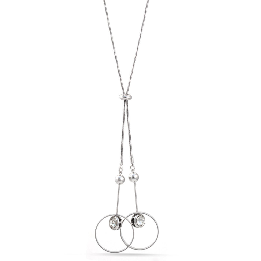 Rhodium-Tone Metal Crystal Lobster Claw Closure Tassel Necklaces 