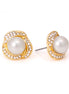 Gold-Tone Metal Cream Pearl Crystal Stud Earrings