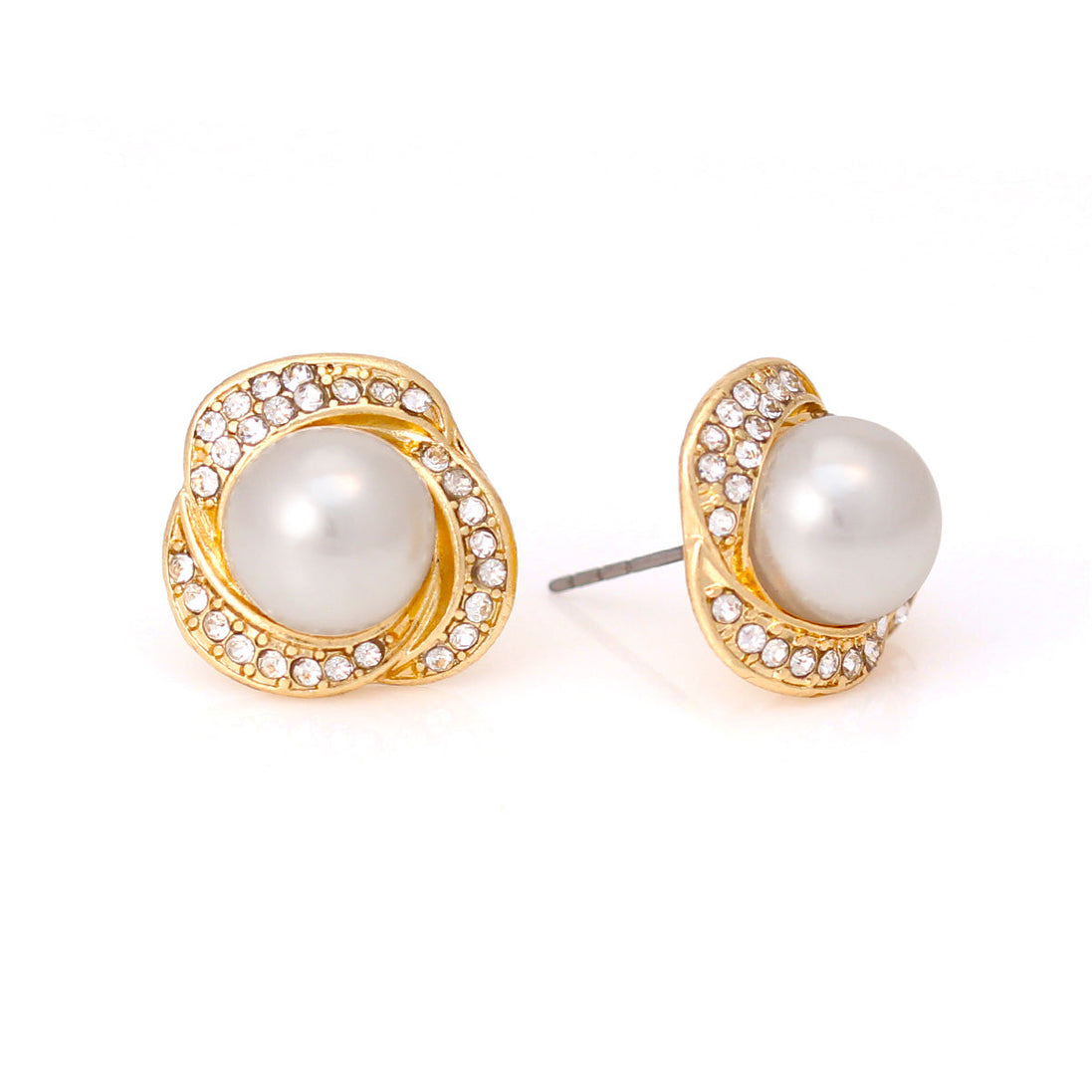 Gold-Tone Metal Cream Pearl Crystal Stud Earrings