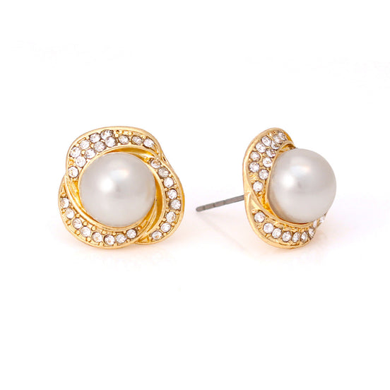 Gold-Tone Metal Cream Pearl Crystal Stud Earrings