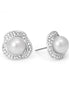 Silver-Tone Metal Cream Pearl Crystal Stud Earrings
