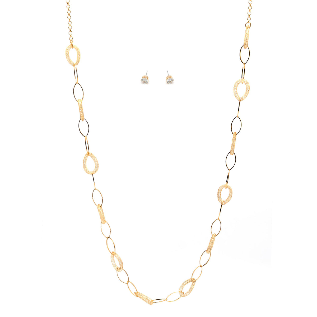 GOLD CRYSTAL WIRE MESH NET TUBE COLLECTION NECKLACE INSIDE CRYSTAL WIRE MESH EARRINGS AND NECKLACE #SWKK-8149 GLD (TG18)