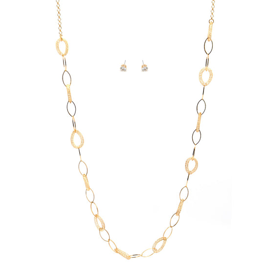 GOLD CRYSTAL WIRE MESH NET TUBE COLLECTION NECKLACE INSIDE CRYSTAL WIRE MESH EARRINGS AND NECKLACE #SWKK-8149 GLD (TG18)