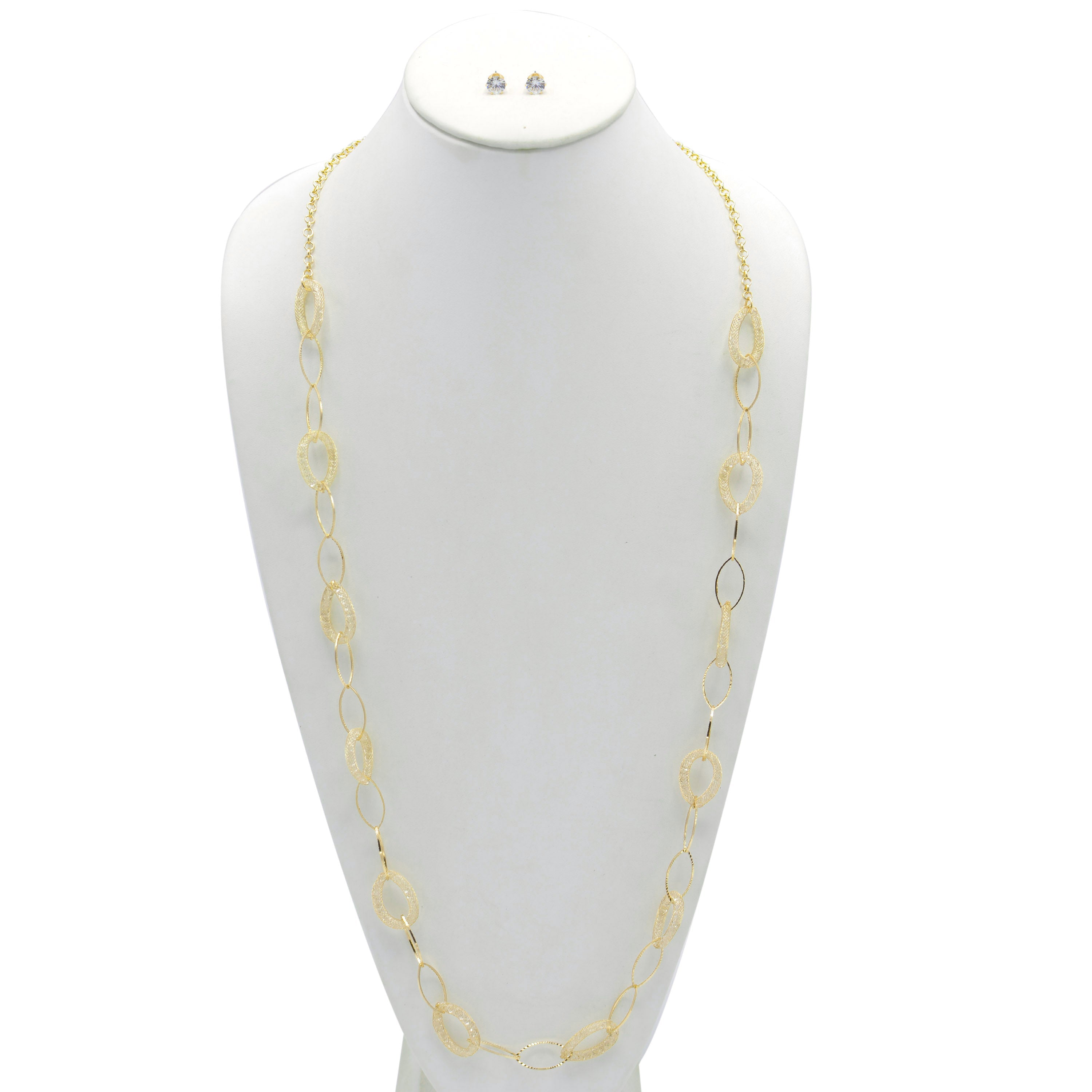 GOLD CRYSTAL WIRE MESH NET TUBE COLLECTION NECKLACE INSIDE CRYSTAL WIRE MESH EARRINGS AND NECKLACE #SWKK-8149 GLD (TG18)