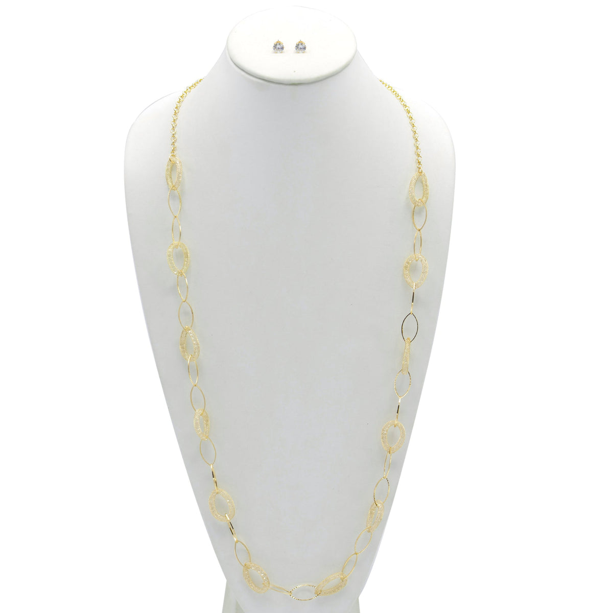 GOLD CRYSTAL WIRE MESH NET TUBE COLLECTION NECKLACE INSIDE CRYSTAL WIRE MESH EARRINGS AND NECKLACE #SWKK-8149 GLD (TG18)