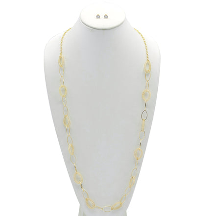 GOLD CRYSTAL WIRE MESH NET TUBE COLLECTION NECKLACE INSIDE CRYSTAL WIRE MESH EARRINGS AND NECKLACE #SWKK-8149 GLD (TG18)